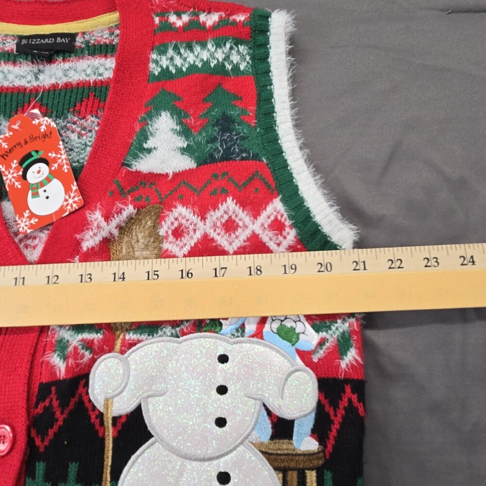 Blizzard Bay Red Green Snowman Ugly Christmas Vest S - Picture 5 of 9